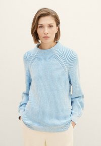 TOM TAILOR Strickpullover - offwhite blue plaited rib