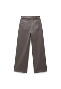 Πολυάριες γκρι βαμβακερές παντελόνες με ψηλή μέση, δύο πίσω τσέπες και υφή στη ζώνη. Χωρίς ορατές μπροστινές τσέπες.