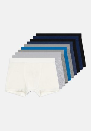 Baumwoll-Boxerbriefs im Zehnerpack, erhältlich in den Farben: Weiß, Grau, Hellblau, Dunkelblau, Marine und Schwarz, mit elastischen Taillenbändern.