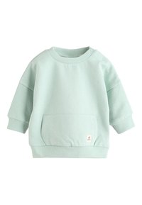 Pehmeast kangast mintroheline dressipluus ümmarguse kaelusega, pikkade varrukatega ja ees oleva taskuga; allääres väike brändisilt.