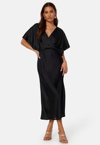 WRAP SATIN MIDI DRESS - Vestito casual - black