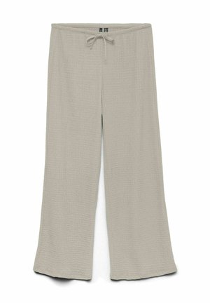 Helle graue, weit geschnittene Hose aus strukturiertem Stoff mit elastischem Bund und Kordelzug. Flacher Saum und lockere Passform.