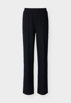 Μαύρο παντελόνι ίσιας γραμμής με ελαστική μέση και μπροστινές ραφές, παρουσιάζεται σε απλό ανοιχτό φόντο.