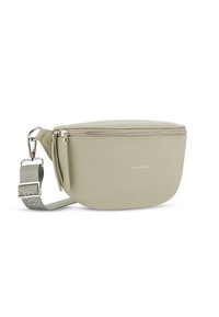 Világoszöld vegán bőrből készült crossbody táska cipzáros záródással, állítható pánttal és logós részletekkel. Sima textúrájú, letisztult ovális formával rendelkezik.