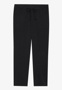 Pantalons de jogging noirs en tissu doux, avec une taille élastique dotée d'un cordon de serrage, des poches latérales et un design de jambes fuselées.