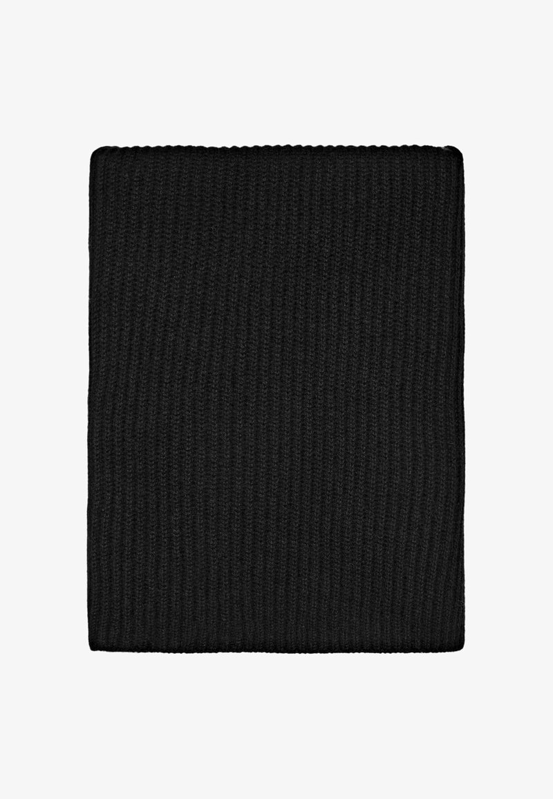 Černá pletená čepice s ribbed texturou, která má tradiční tvar a jednotnou barvu, navržena pro teplo a pohodlí.