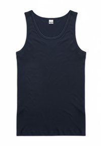 Canottiera blu navy realizzata in tessuto liscio, con scollatura rotonda, spalline larghe e senza motivi o accenti visibili.