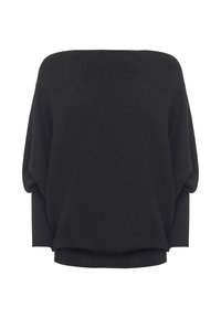 Top nero senza spalline con una vestibilità ampia, realizzato in tessuto testurizzato. Presenta polsini a coste e un ampio scollo per un maggiore comfort.