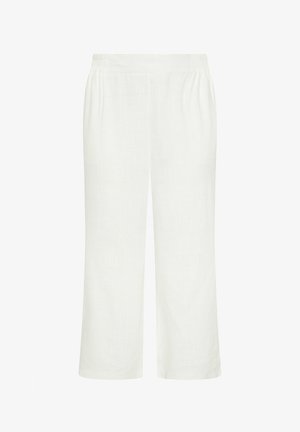 Witte broek met elastische taille en wijd gesneden cropped pijpen, gemaakt van lichtgewicht stof, geschikt voor casual of zomers gebruik.