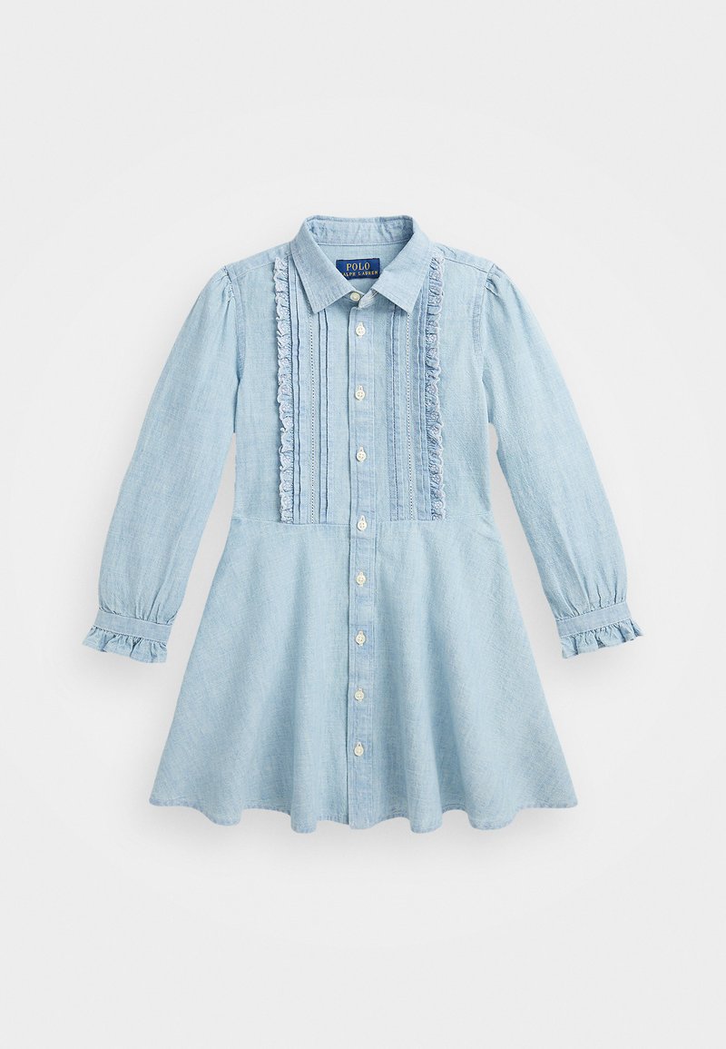 Polo Ralph Lauren RUFFLED COTTON CHAMBRAY DRESS - Särkkleit - new medium wash