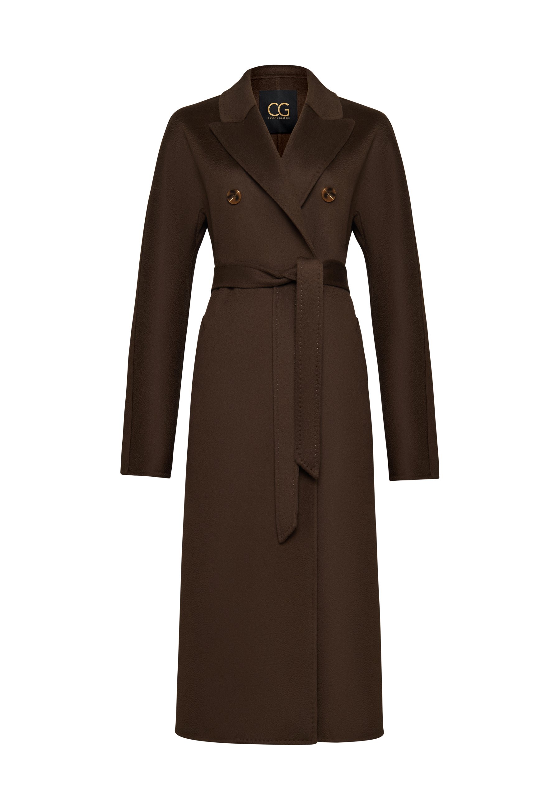 double button lapel collar self tie overcoat