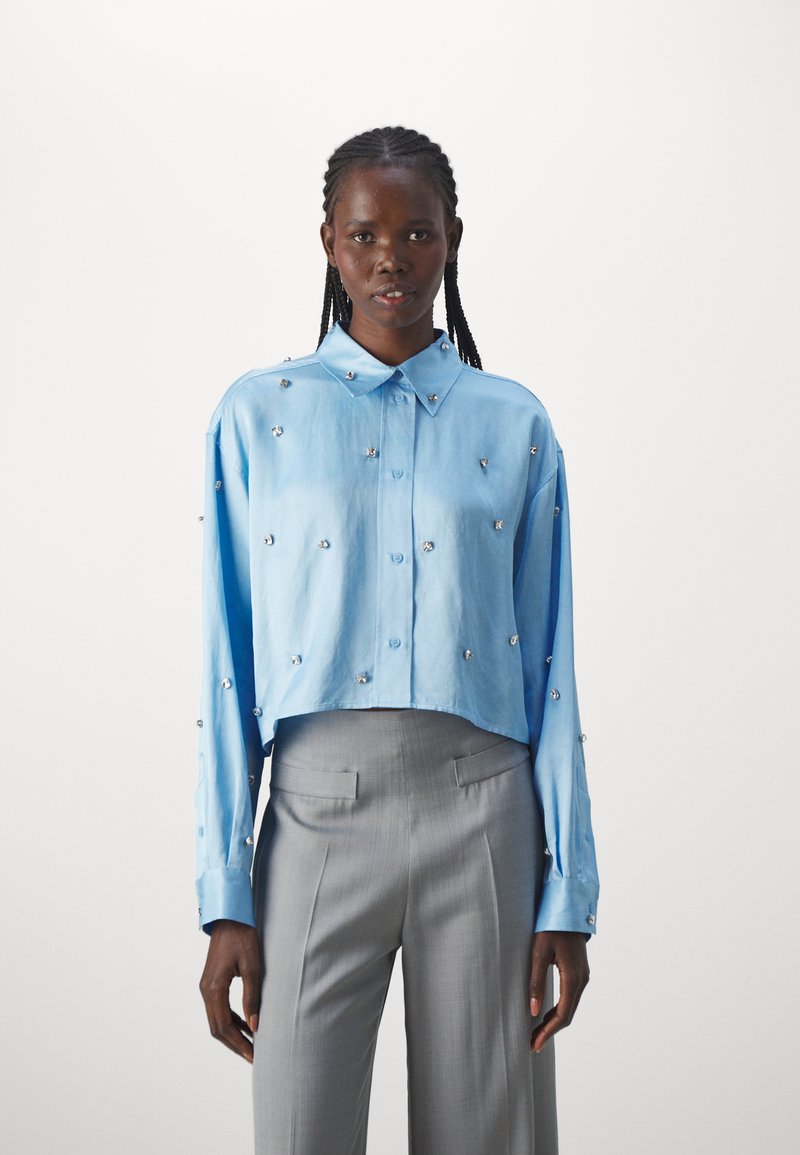 Blouse à manches courtes Zara de la taille S, de couleur bleu