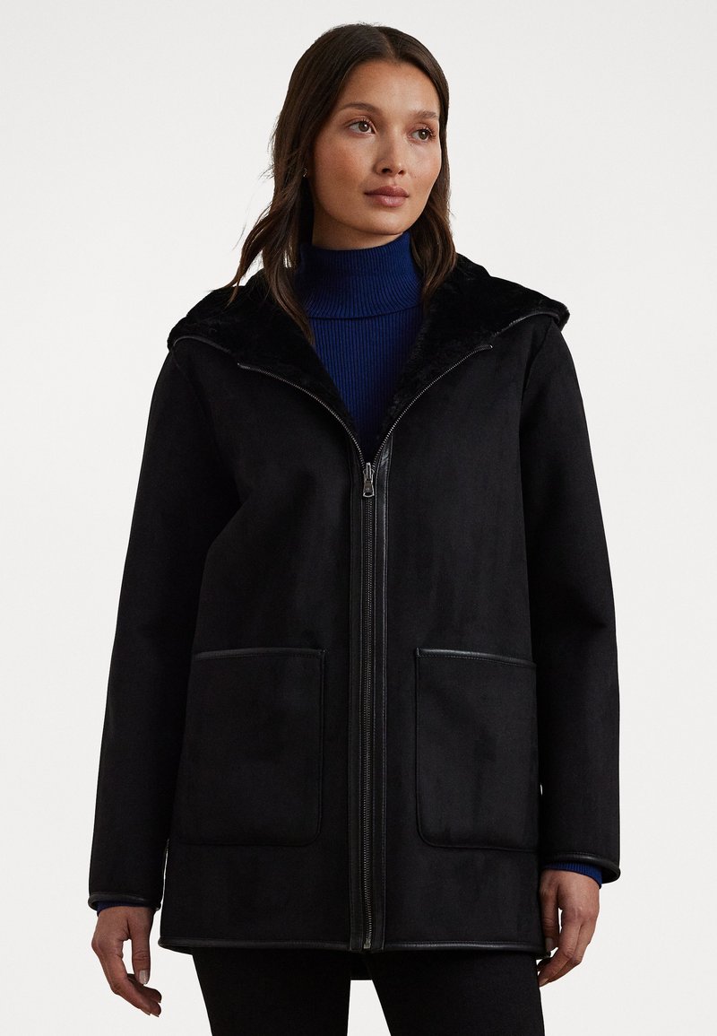 Reversible Long Faux Fur and Suede Coat in Tan and Biscuit