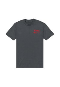 Šedé bavlněné tričko s červeným logem "Diet Coke" a zakřiveným akcentem. Krátké rukávy a klasický kulatý výstřih.