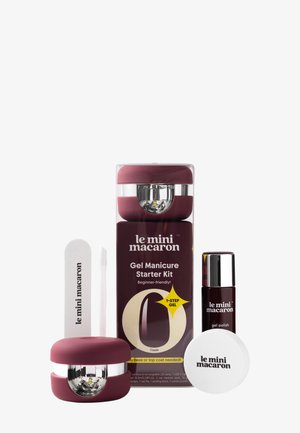 Kit de démarrage manucure gel Le Mini Macaron avec lampe LED sans fil, vernis gel, lime à ongles, repousse-cuticules et tampons nettoyants pour ongles.