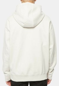 Ljust grå huvtröja med avslappnad passform, justerbar dragsko, ribbade ärmslut och enfärgad baksida. Tillverkad av mjukt bomullsblandat material.