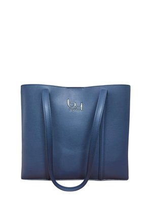 Borsa tote in pelle blu navy con due spalline e un piccolo logo metallico con la scritta «byblos» al centro davanti.