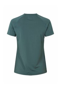 T-shirt uni vert foncé à manches courtes, vu de dos, avec des manches raglan et un col rond.