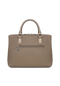 Brązowa torebka skórzana o teksturowanej powierzchni z podwójnymi uchwytami u góry, zapinana na zamek kieszeń z przodu oraz eleganckim prostokątnym kształtem. Akcenty w metalicznym wykończeniu.