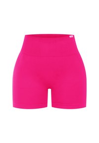 Hoge taille roze shorts van rekbaar materiaal, met een gladde textuur en een aansluitend ontwerp met een eenvoudige tailleband.
