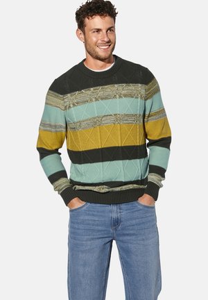 TESSIBOSO - Strickpullover - oliv gestreift
