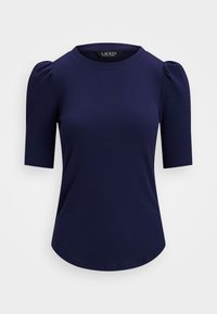 COTTON BLEND RIB KNIT PUFF SLEEVE TEE - Tricou basic - refined navy