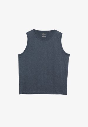 Mouwloze donkergrijze katoenen tanktop met ronde hals, plat liggend op witte achtergrond, casual stijl kleding.
