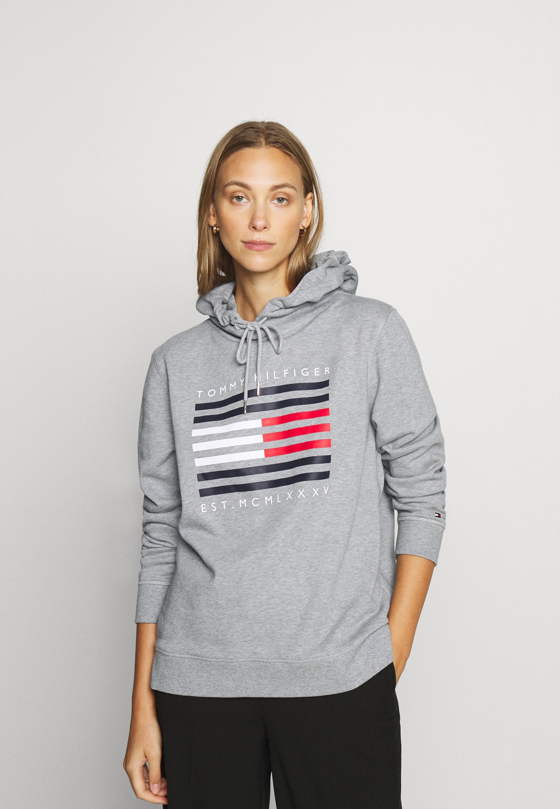 Tommy Hilfiger REGULAR FLAG HOODIE - Hoodie - light grey heather/grey -  Zalando.co.uk