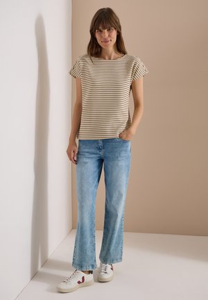 Cecil, T-SHIRT WITH BOAT NECK AND TEXTURE, beżowy