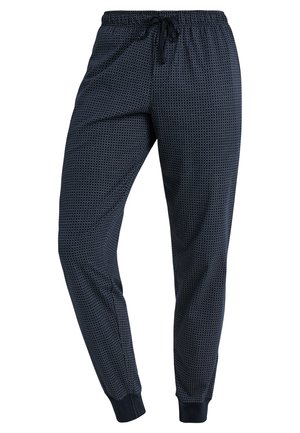 Marineblaue Jogginghose mit geometrischem Muster, aus weichem Stoff. Verfügt über einen elastischen Bund mit Kordelzug und Rippbündchen.