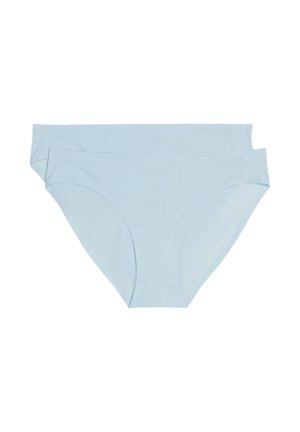 Two light blue seamless women's bikini-cut underwear pairs stacked on white background.