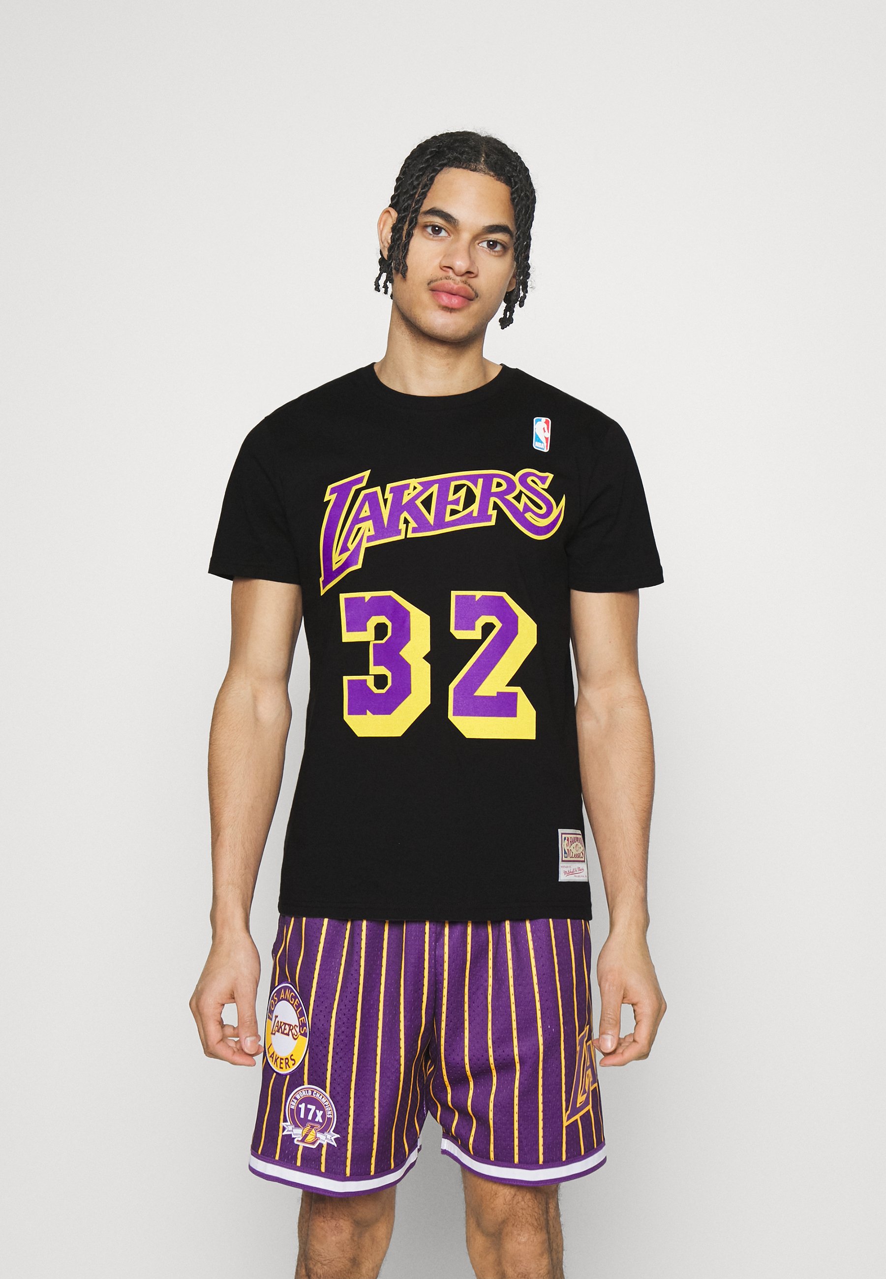 Maglietta Mitchell & Ness NBA Lakers: Uomo, Logo Tradizionale, Colore Nero, 100% Cotone, Taglia X-Large
