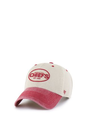 Beige und rotes Kansas City Chiefs Baseball-Cap mit rotem, gesticktem Logo und dem Text "Est. 1960" auf der Vorderseite.