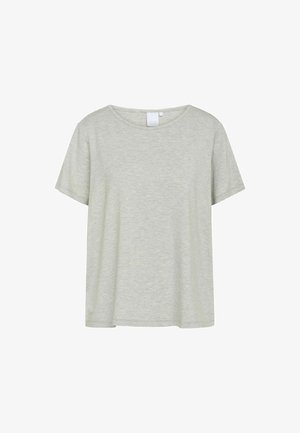 T-shirt corto grigio chiaro con maniche corte realizzato in tessuto morbido. Presenta un collo rotondo e una vestibilità rilassata, senza motivi o accenti visibili.
