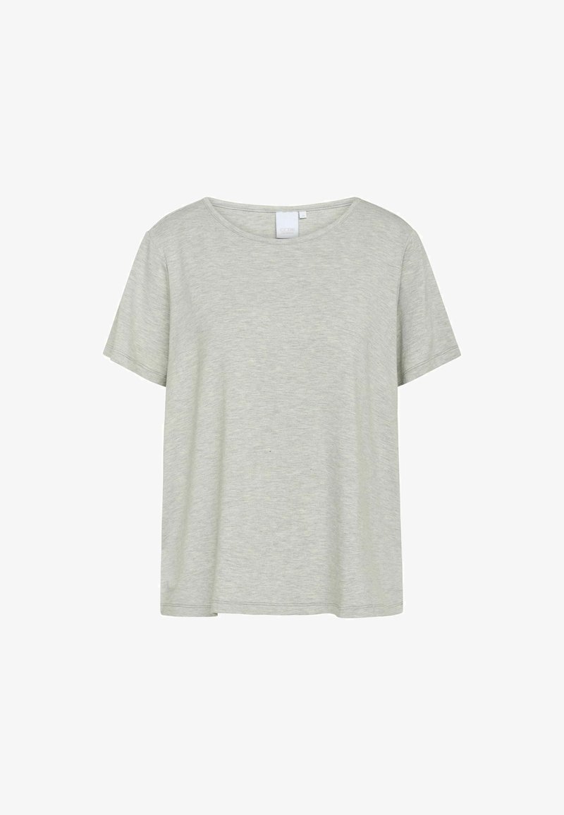 Lichtgrijs T-shirt met korte mouwen, gemaakt van zacht stof. Heeft een ronde halslijn en een ontspannen pasvorm zonder zichtbare patronen of accenten.
