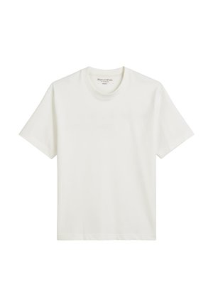 White cotton t-shirt with a round neckline, short sleeves, and a relaxed fit. Label printed inside the collar; no visible patterns or accents.