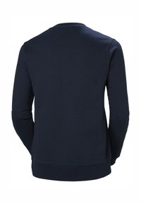 Sudadera azul marino de manga larga, con cuello redondo y puños acanalados. Textura suave con un diseño simple y limpio, sin patrones ni acentos visibles.