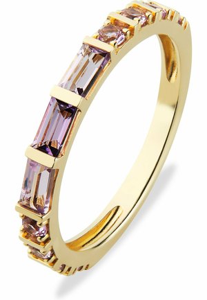 Goldring mit abwechselnd langen und runden helllila Steinen, gefasst in einem eleganten Band mit glatter Innenfläche.