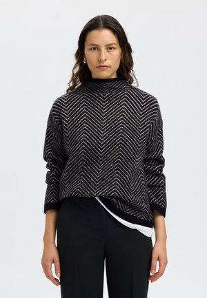 Selected Femme SLFLULU HERRINGBONE HIGH NECK - Pullover - black/birch