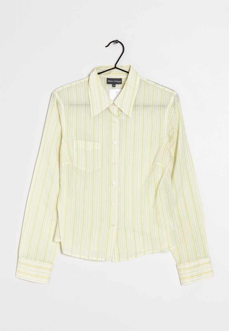 Chemise légère à boutonner avec des rayures verticales jaunes et vertes, un col pointu et une poche poitrine unique. Manches longues.