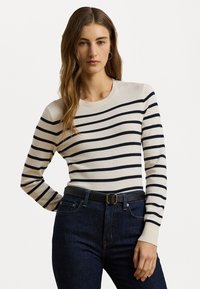 Lauren Ralph Lauren - STRIPED COTTON BLEND SWEATER - Jumper - mascarpone cream/navy Thumbnail Image 1