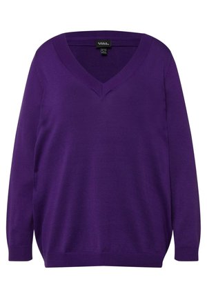 V-hals trui in een opvallend paars, met lange mouwen, van lichtgewicht gebreide stof, in een relaxed fit, met ribgebreide manchetten en zoomdetails.