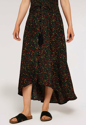 MICRO DITSY SHIRRED - Maxi skirt - black