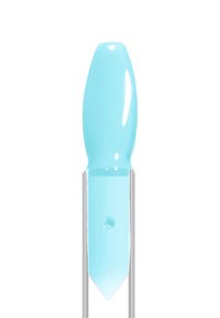 Light blue pipette dropper tip above transparent glass tube with a small liquid droplet inside the tube.