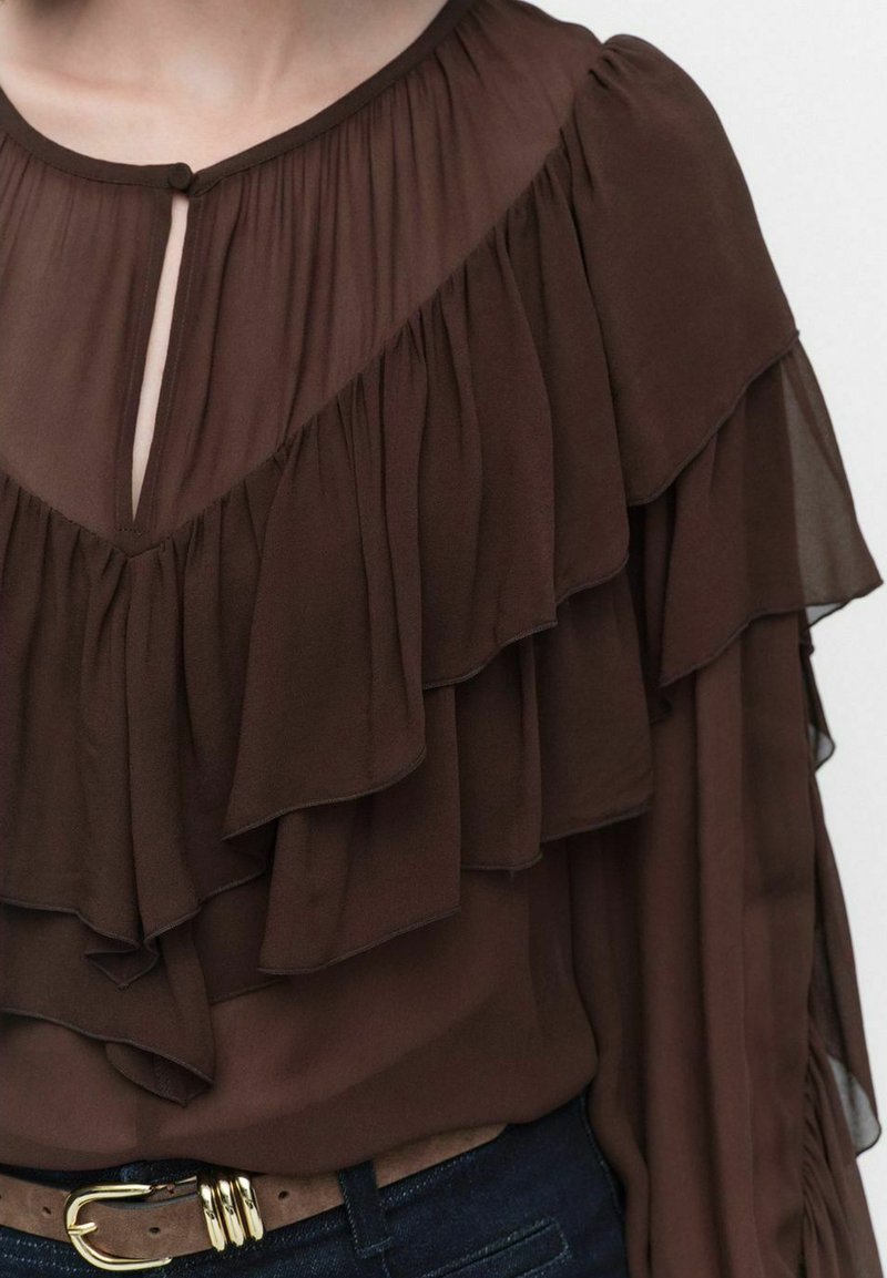 Blouse Légère à Volants Et Nœud Dobber Marron - Taille 4, Occasion En Très Bon état