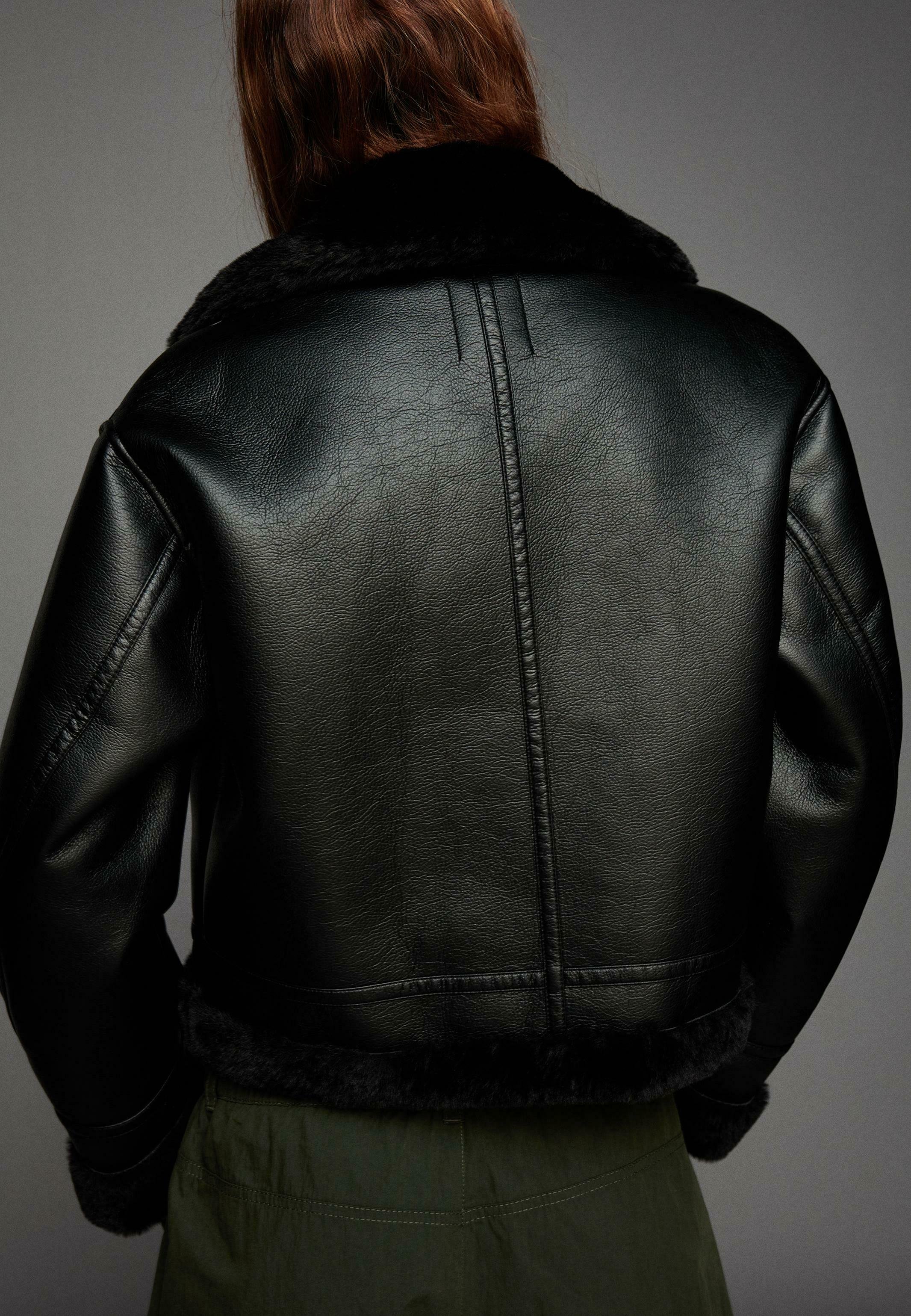 Bershka DOUBLE-FACED - Faux leather jacket - black - Zalando