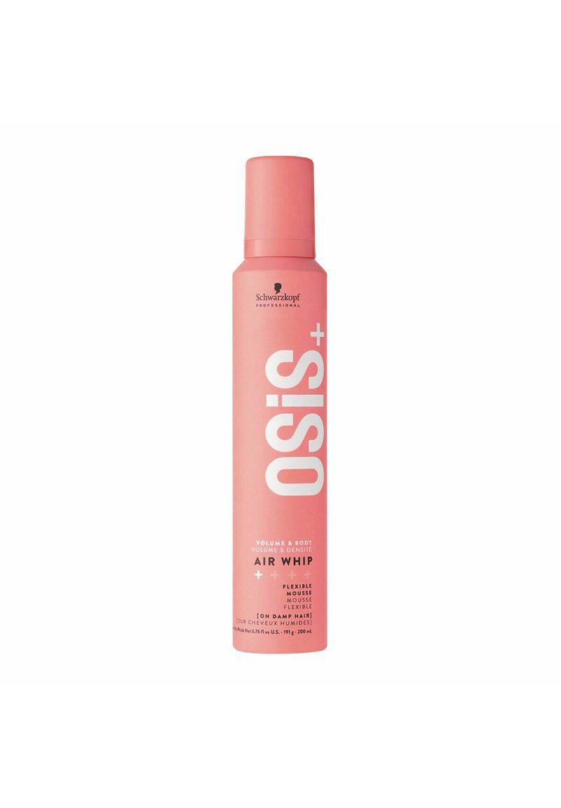 Roze aerosolbus met een cilindrische vorm, gelabeld "OSIS+ Air Whip," met witte tekst en een spuitdop bovenop. Capaciteit van 200 ml.