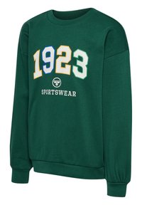 Groene sweatshirt van katoen, met een ronde hals, lange mouwen en gedurfde gekleurde cijfers "1923" met daaronder de tekst "SPORTSWEAR".
