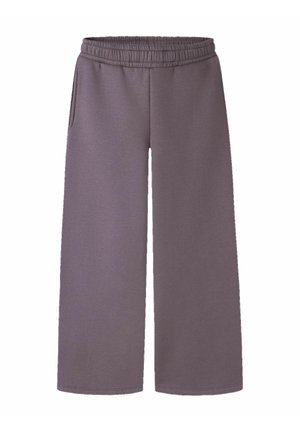 Pantalon de survêtement gris à jambes larges avec taille élastique et poches latérales, présenté à plat sur fond blanc.