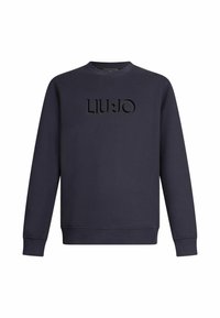 Navy Sweatshirt aus weichem Stoff mit rundem Hals, langen Ärmeln und einem geprägten "LIU JO" Logo auf der Vorderseite.